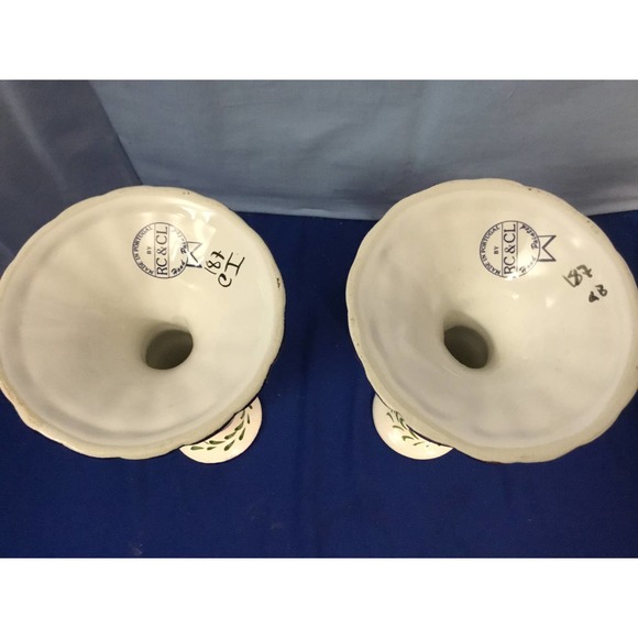 Pair Vintage RC&CL Portugal Hand Painted CCandlesticks for Tappered Candles - Picture 3 of 5